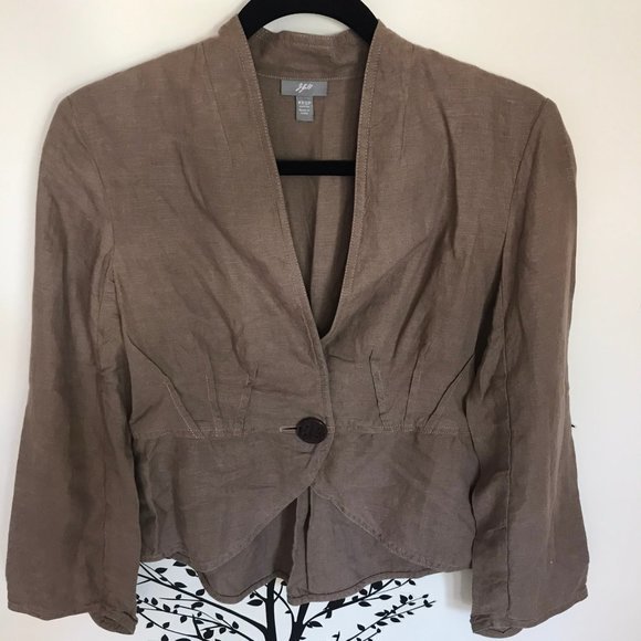 J. Jill 100% linen cropped jacket XS tan light brown button blazer top boxy fit - Picture 6 of 8